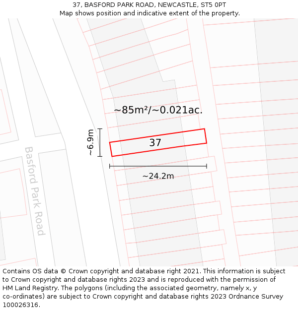 37, BASFORD PARK ROAD, NEWCASTLE, ST5 0PT: Plot and title map