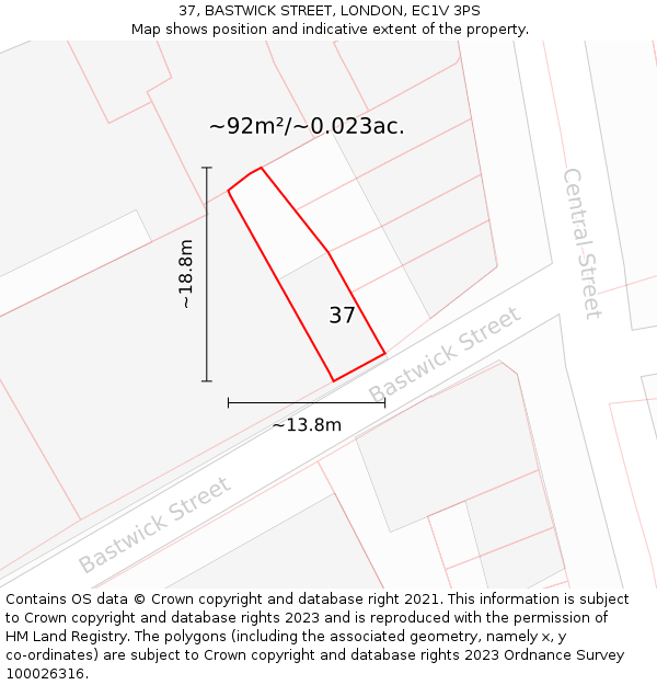 37, BASTWICK STREET, LONDON, EC1V 3PS: Plot and title map