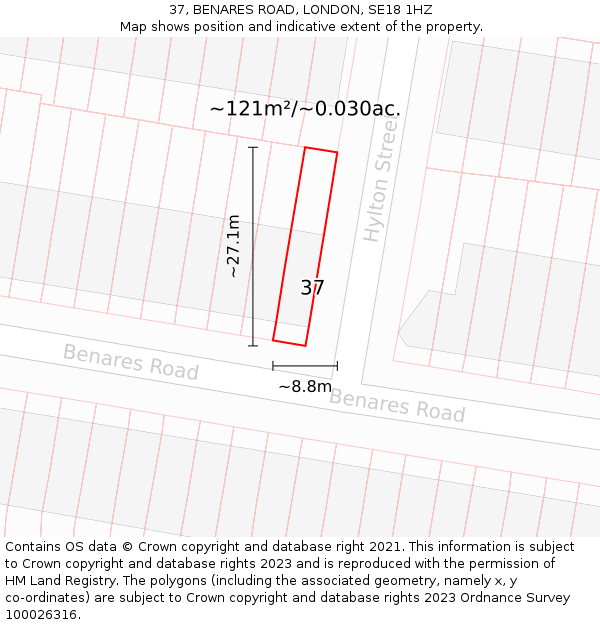 37, BENARES ROAD, LONDON, SE18 1HZ: Plot and title map