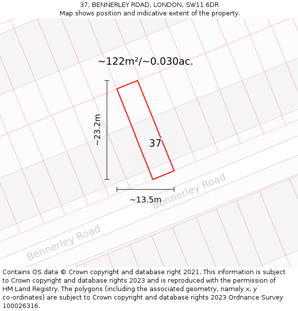 37, BENNERLEY ROAD, LONDON, SW11 6DR: Plot and title map