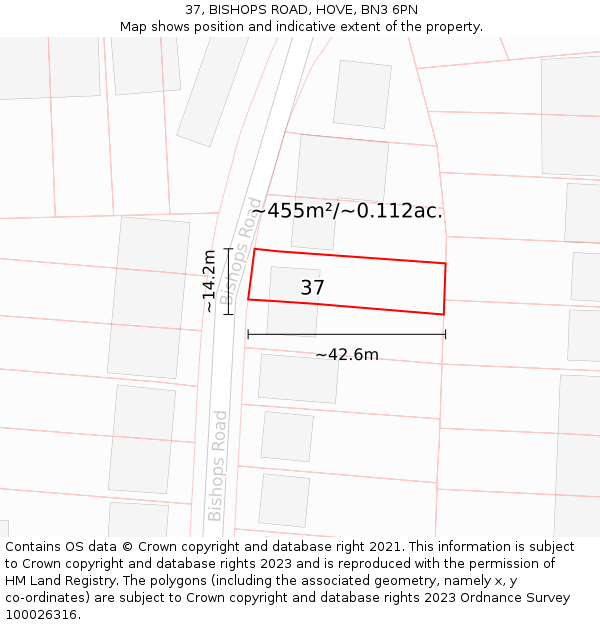 37, BISHOPS ROAD, HOVE, BN3 6PN: Plot and title map