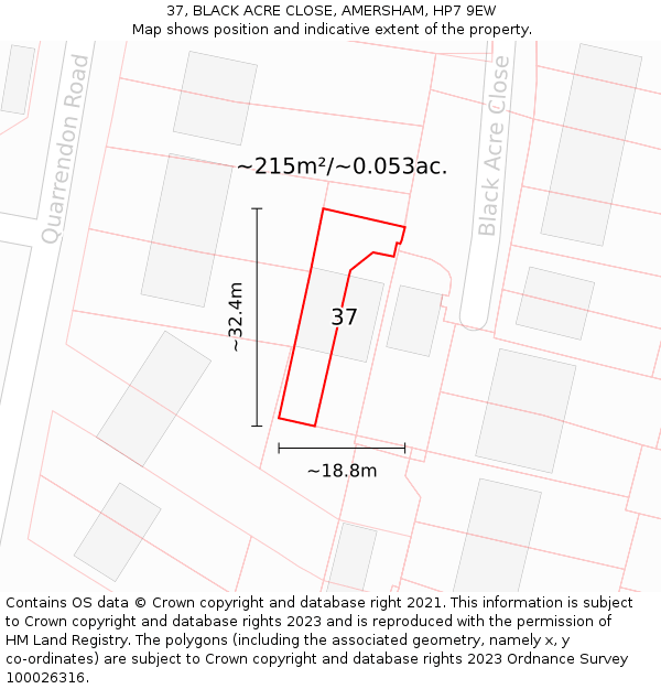 37, BLACK ACRE CLOSE, AMERSHAM, HP7 9EW: Plot and title map