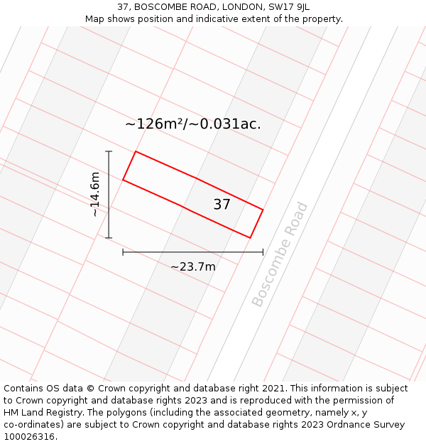 37, BOSCOMBE ROAD, LONDON, SW17 9JL: Plot and title map