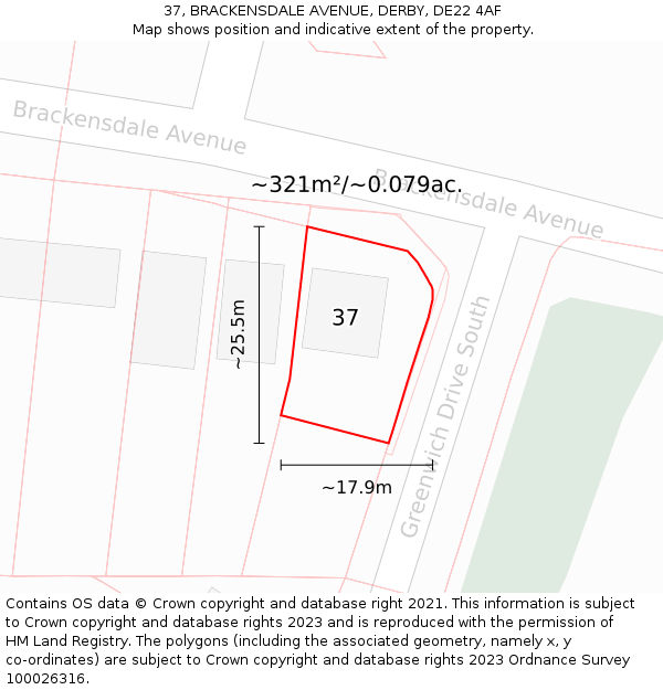 37, BRACKENSDALE AVENUE, DERBY, DE22 4AF: Plot and title map