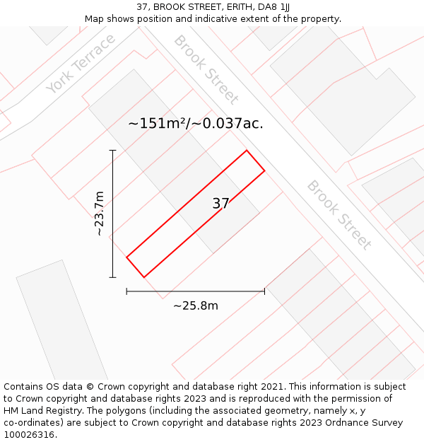 37, BROOK STREET, ERITH, DA8 1JJ: Plot and title map