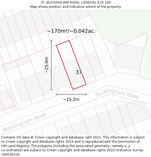 37, BUCKINGHAM ROAD, LONDON, E15 1SP: Plot and title map