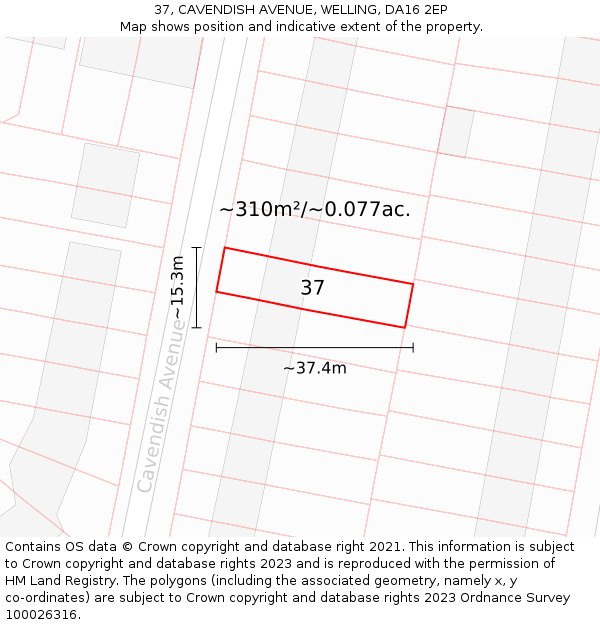 37, CAVENDISH AVENUE, WELLING, DA16 2EP: Plot and title map