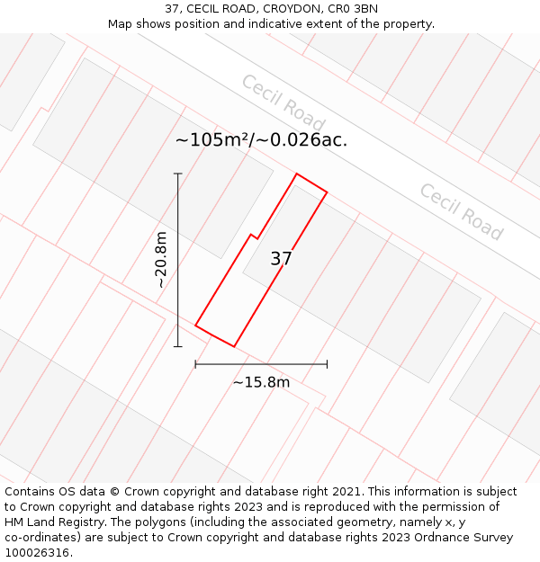 37, CECIL ROAD, CROYDON, CR0 3BN: Plot and title map