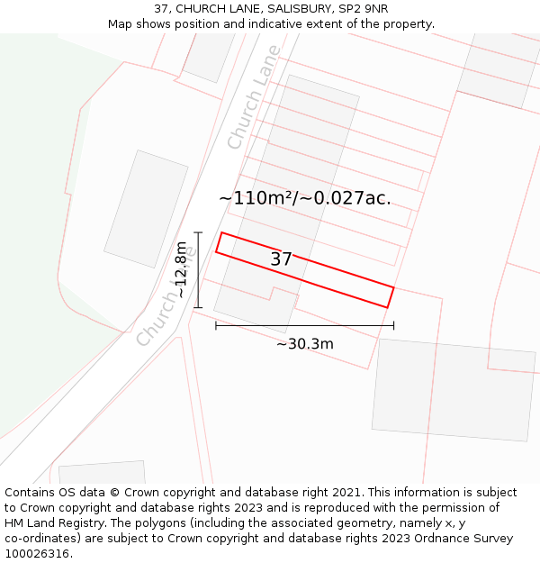 37, CHURCH LANE, SALISBURY, SP2 9NR: Plot and title map