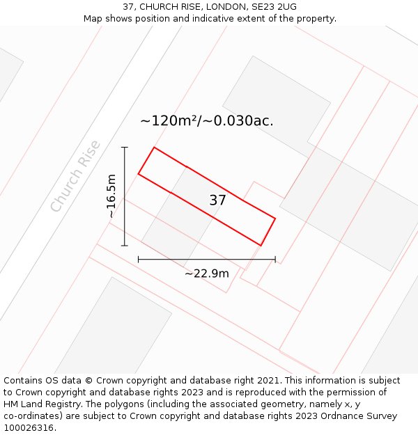 37, CHURCH RISE, LONDON, SE23 2UG: Plot and title map