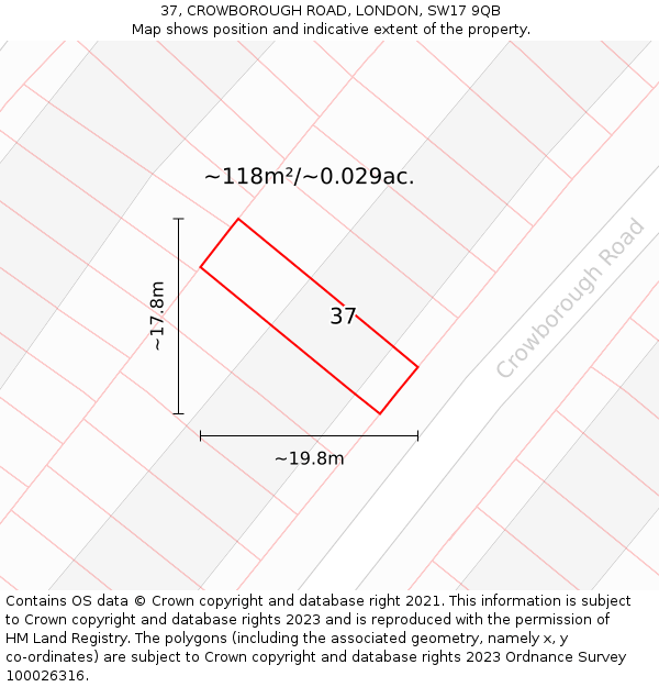 37, CROWBOROUGH ROAD, LONDON, SW17 9QB: Plot and title map