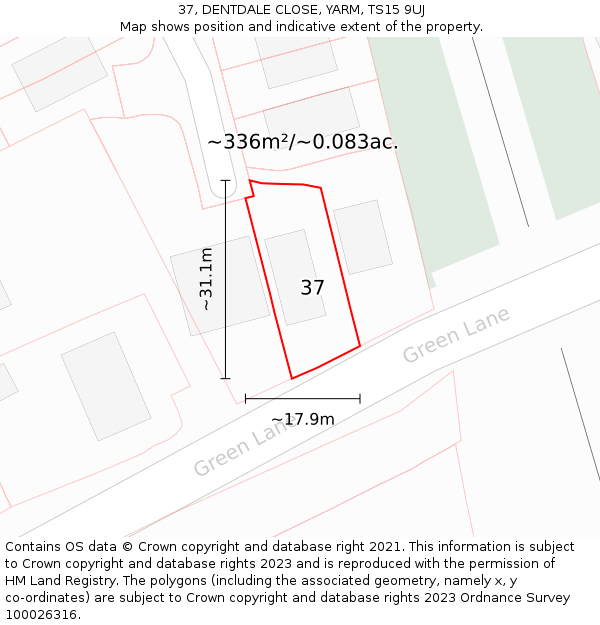 37, DENTDALE CLOSE, YARM, TS15 9UJ: Plot and title map