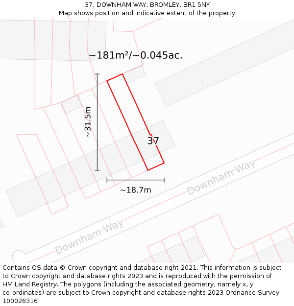 37, DOWNHAM WAY, BROMLEY, BR1 5NY: Plot and title map