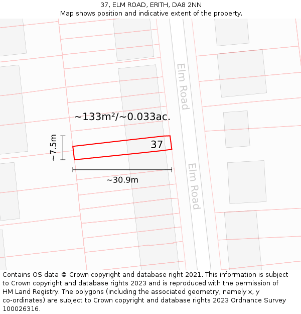 37, ELM ROAD, ERITH, DA8 2NN: Plot and title map