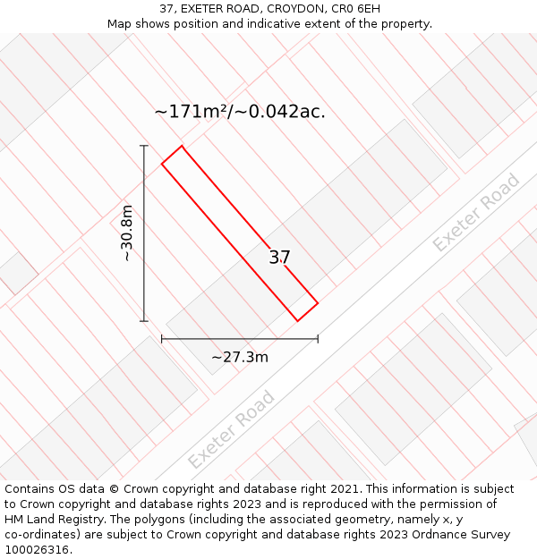 37, EXETER ROAD, CROYDON, CR0 6EH: Plot and title map