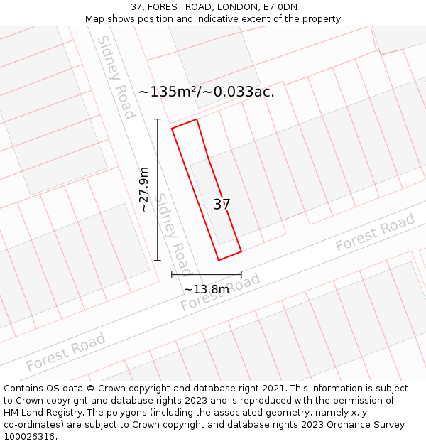 37, FOREST ROAD, LONDON, E7 0DN: Plot and title map