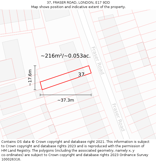 37, FRASER ROAD, LONDON, E17 9DD: Plot and title map