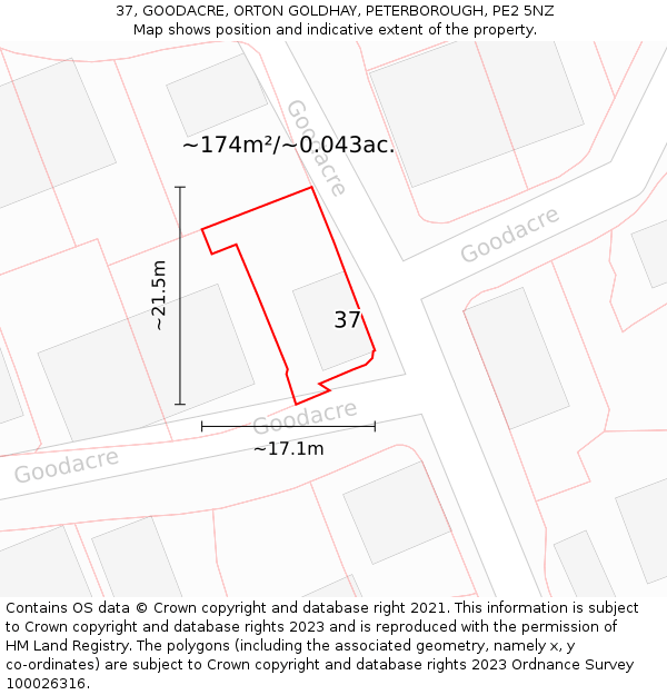 37, GOODACRE, ORTON GOLDHAY, PETERBOROUGH, PE2 5NZ: Plot and title map