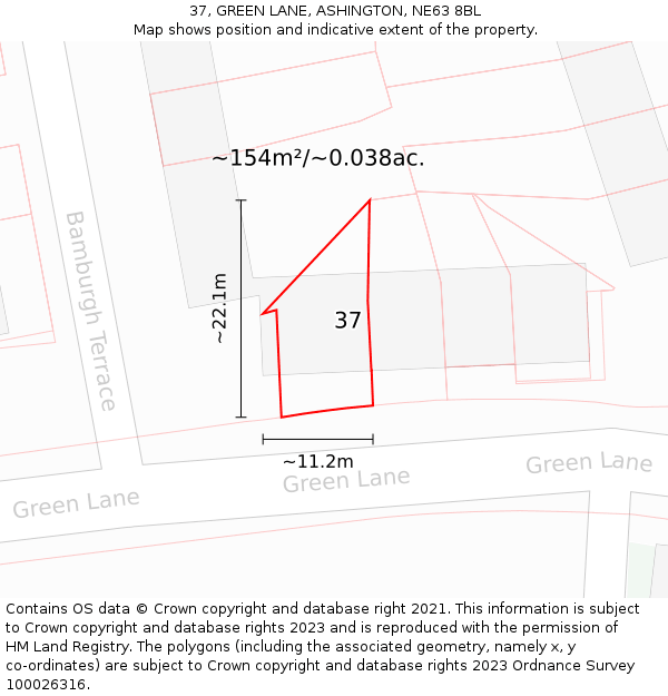 37, GREEN LANE, ASHINGTON, NE63 8BL: Plot and title map
