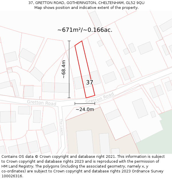 37, GRETTON ROAD, GOTHERINGTON, CHELTENHAM, GL52 9QU: Plot and title map