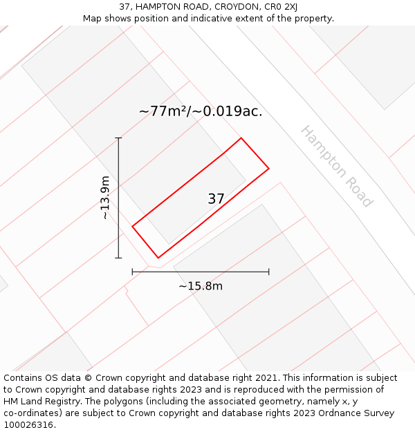 37, HAMPTON ROAD, CROYDON, CR0 2XJ: Plot and title map