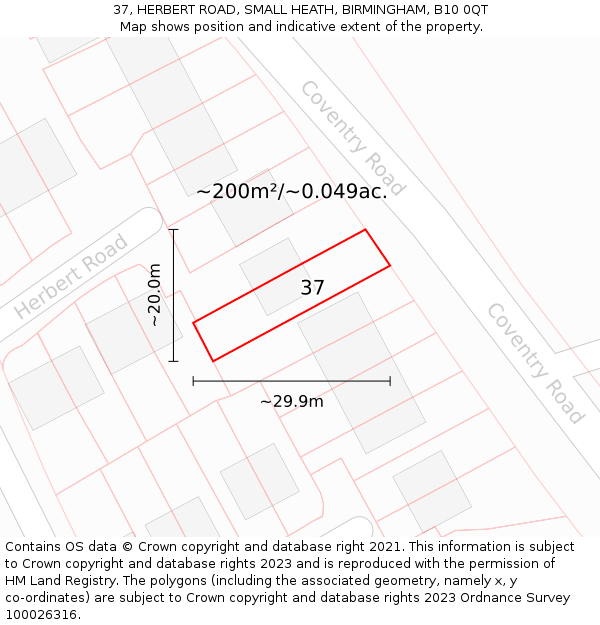 37, HERBERT ROAD, SMALL HEATH, BIRMINGHAM, B10 0QT: Plot and title map