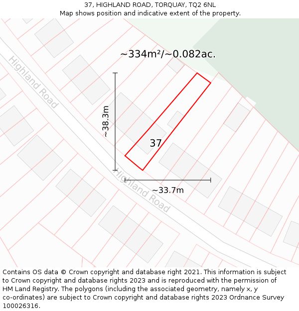 37, HIGHLAND ROAD, TORQUAY, TQ2 6NL: Plot and title map