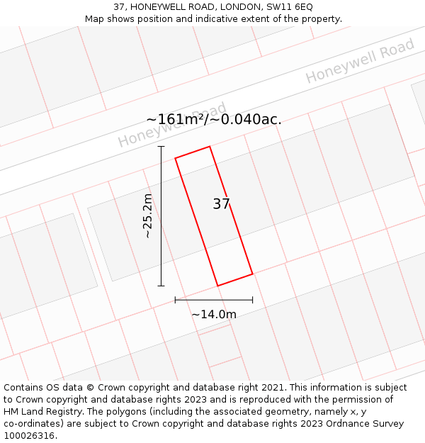 37, HONEYWELL ROAD, LONDON, SW11 6EQ: Plot and title map