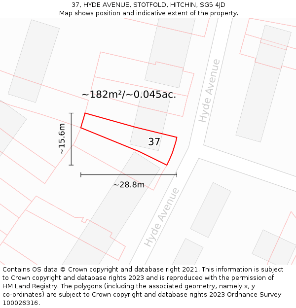 37, HYDE AVENUE, STOTFOLD, HITCHIN, SG5 4JD: Plot and title map