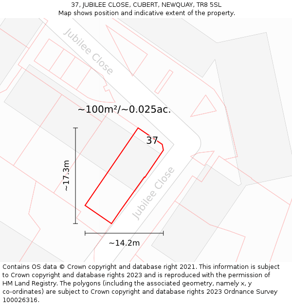 37, JUBILEE CLOSE, CUBERT, NEWQUAY, TR8 5SL: Plot and title map