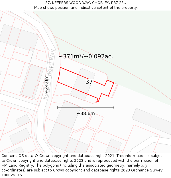 37, KEEPERS WOOD WAY, CHORLEY, PR7 2FU: Plot and title map