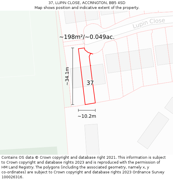 37, LUPIN CLOSE, ACCRINGTON, BB5 4SD: Plot and title map