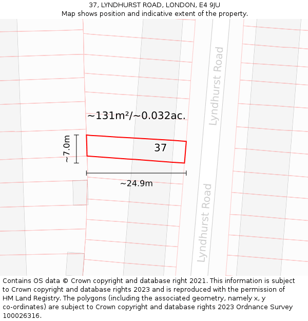 37, LYNDHURST ROAD, LONDON, E4 9JU: Plot and title map
