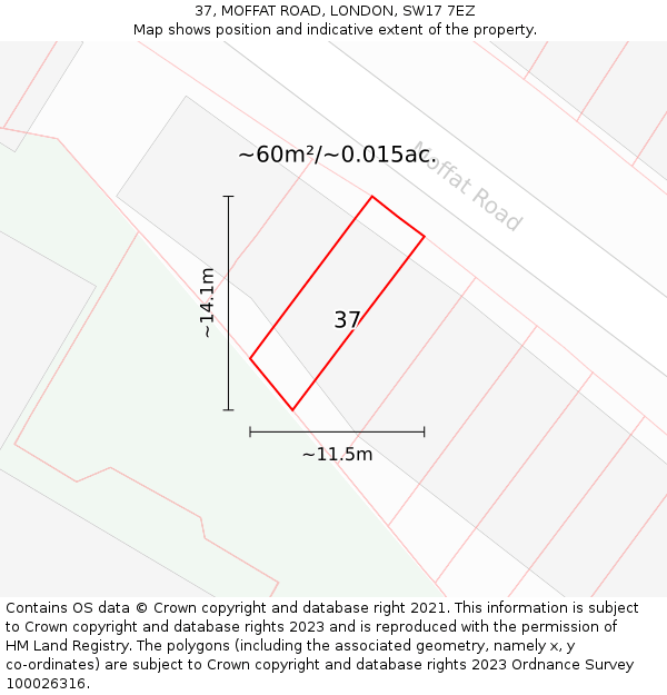 37, MOFFAT ROAD, LONDON, SW17 7EZ: Plot and title map