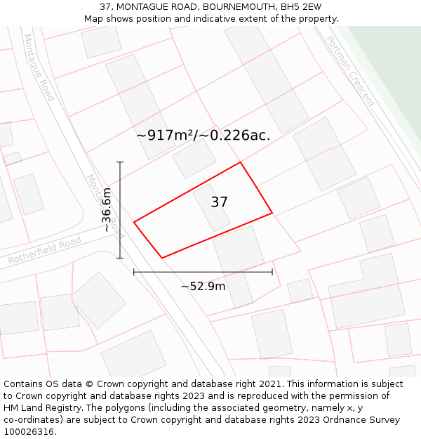 37, MONTAGUE ROAD, BOURNEMOUTH, BH5 2EW: Plot and title map