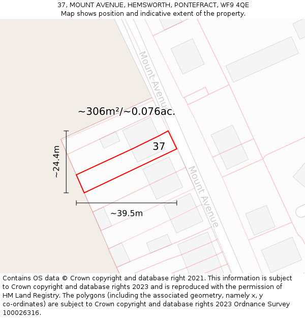 37, MOUNT AVENUE, HEMSWORTH, PONTEFRACT, WF9 4QE: Plot and title map