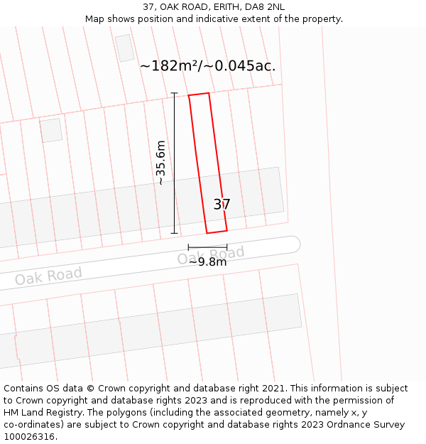37, OAK ROAD, ERITH, DA8 2NL: Plot and title map
