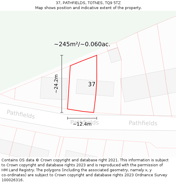 37, PATHFIELDS, TOTNES, TQ9 5TZ: Plot and title map