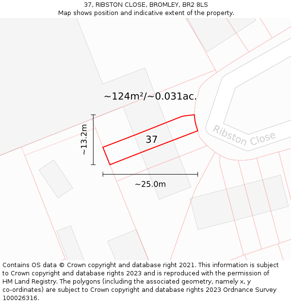 37, RIBSTON CLOSE, BROMLEY, BR2 8LS: Plot and title map