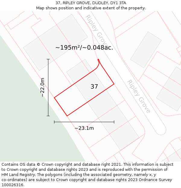 37, RIPLEY GROVE, DUDLEY, DY1 3TA: Plot and title map