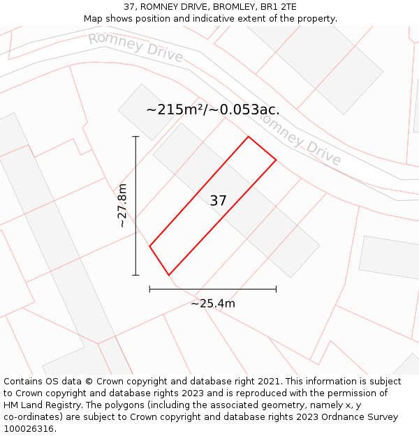 37, ROMNEY DRIVE, BROMLEY, BR1 2TE: Plot and title map
