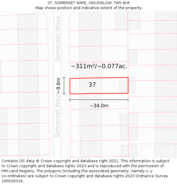 37, SOMERSET WAYE, HOUNSLOW, TW5 9HF: Plot and title map