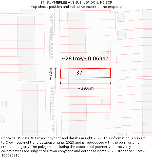 37, SUMMERLEE AVENUE, LONDON, N2 9QP: Plot and title map