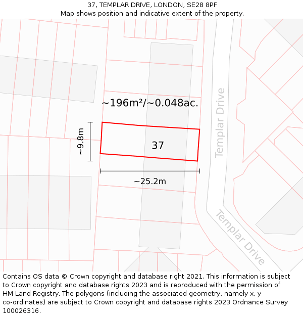 37, TEMPLAR DRIVE, LONDON, SE28 8PF: Plot and title map