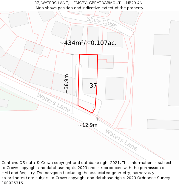 37, WATERS LANE, HEMSBY, GREAT YARMOUTH, NR29 4NH: Plot and title map