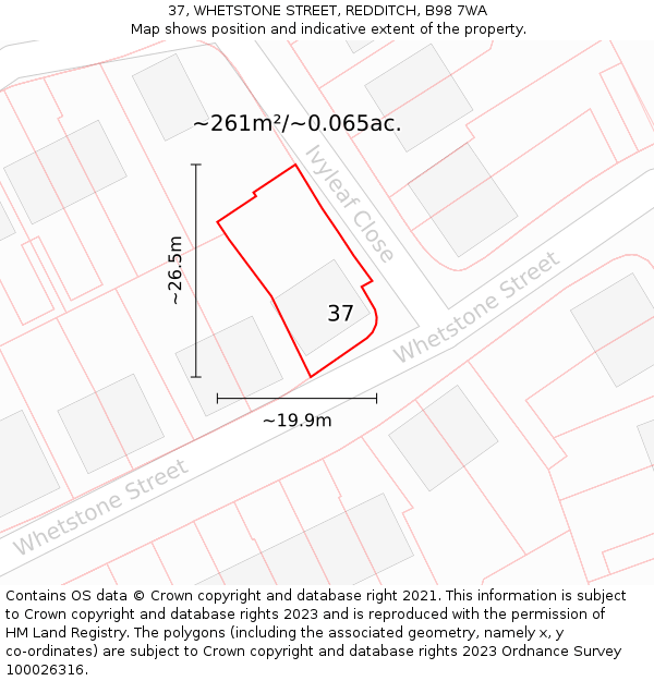 37, WHETSTONE STREET, REDDITCH, B98 7WA: Plot and title map