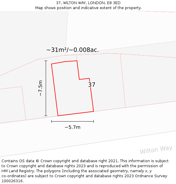 37, WILTON WAY, LONDON, E8 3ED: Plot and title map