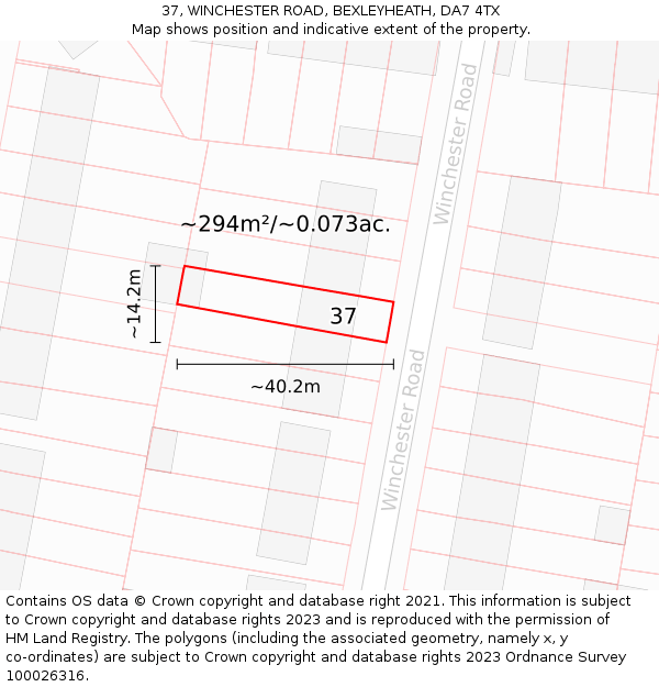 37, WINCHESTER ROAD, BEXLEYHEATH, DA7 4TX: Plot and title map