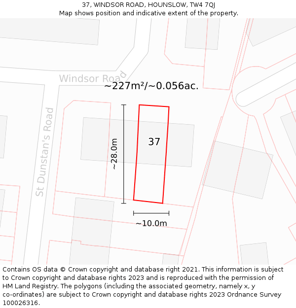 37, WINDSOR ROAD, HOUNSLOW, TW4 7QJ: Plot and title map