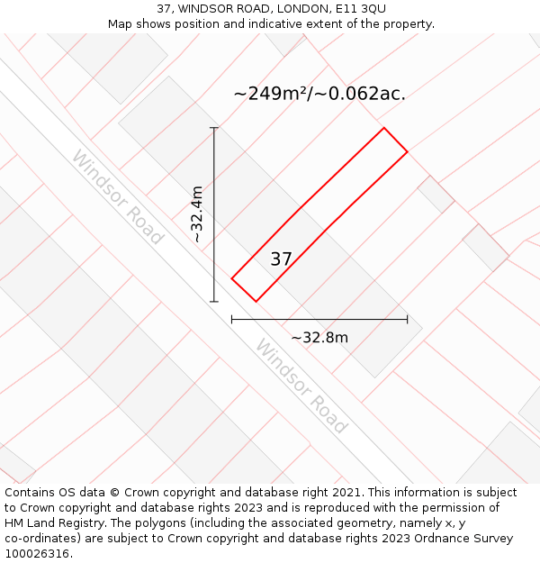 37, WINDSOR ROAD, LONDON, E11 3QU: Plot and title map